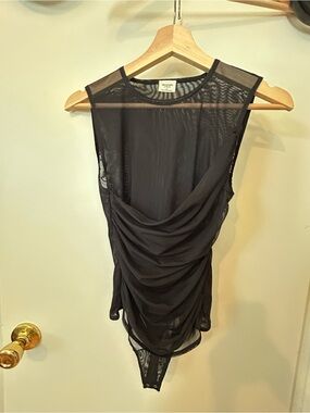 A&F Sheer Draped Mesh Bodysuit - Black (thong)